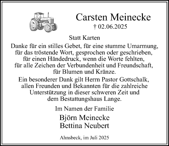 Traueranzeige von Carsten Meinecke von Cellesche Zeitung