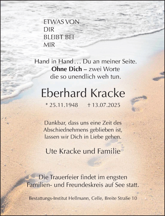 Traueranzeige von Eberhard Kracke von Cellesche Zeitung