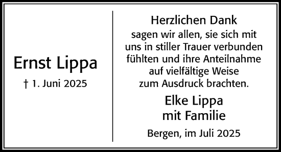 Traueranzeige von Ernst Lippa von Cellesche Zeitung