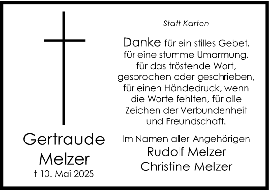 Traueranzeige von Gertraude Melzer von Cellesche Zeitung