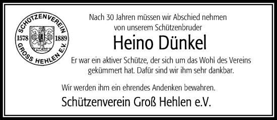 Traueranzeige von Heino Dünkel von Cellesche Zeitung