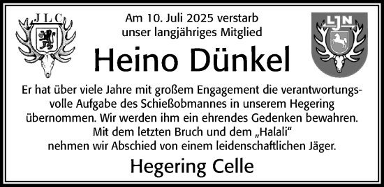 Traueranzeige von Heino Dünkel von Cellesche Zeitung