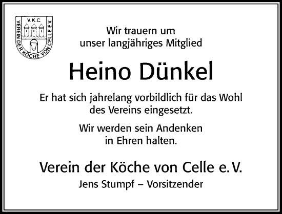 Traueranzeige von Heino Dünkel von Cellesche Zeitung