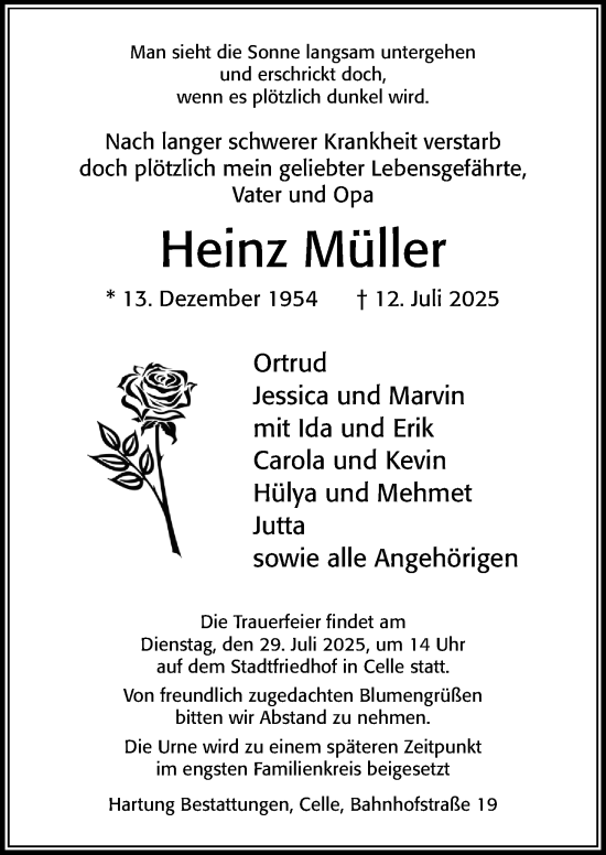 Traueranzeige von Heinz Müller von Cellesche Zeitung