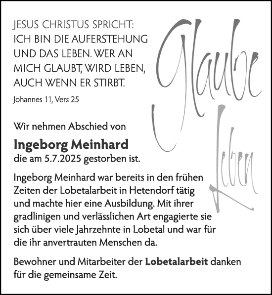 Traueranzeige von Ingeborg Meinhard von Cellesche Zeitung