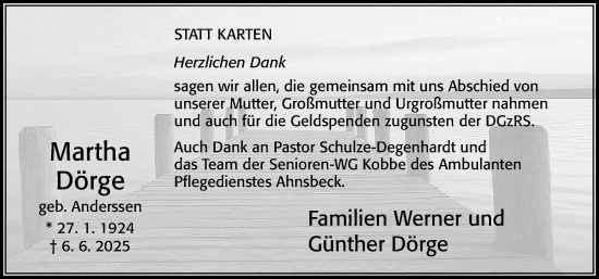 Traueranzeige von Martha Dörge von Cellesche Zeitung