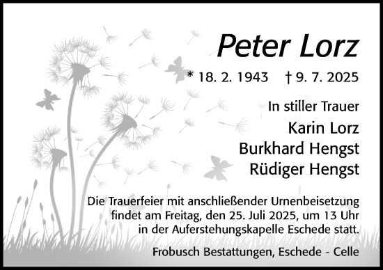 Traueranzeige von Peter Lorz von Cellesche Zeitung
