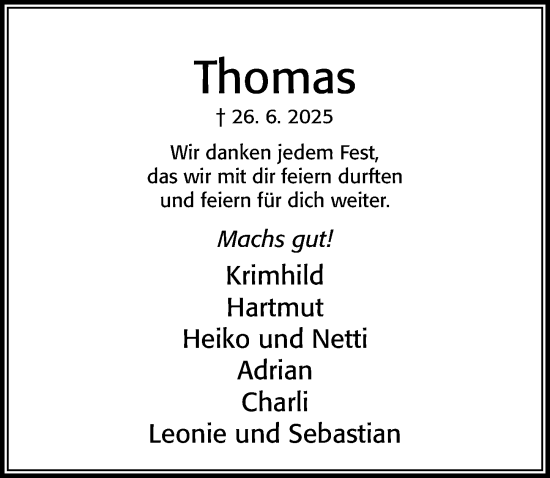 Traueranzeige von Thomas Sturm von Cellesche Zeitung