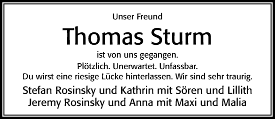 Traueranzeige von Thomas Sturm von Cellesche Zeitung