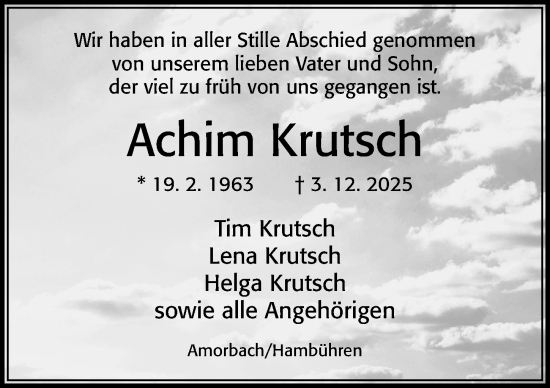 Traueranzeige von Achim Krutsch von Cellesche Zeitung