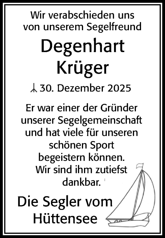 Traueranzeige von Degenhart Krüger von Cellesche Zeitung