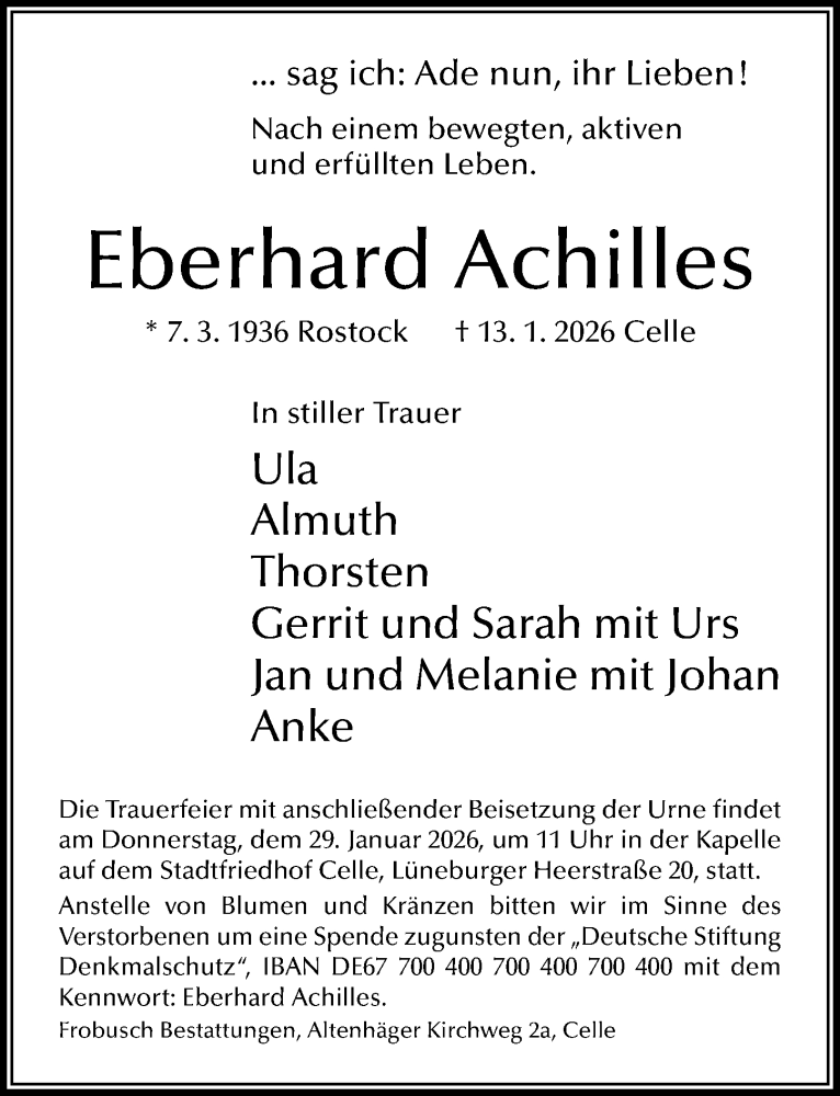  Traueranzeige für Eberhard Achilles vom 24.01.2026 aus Cellesche Zeitung