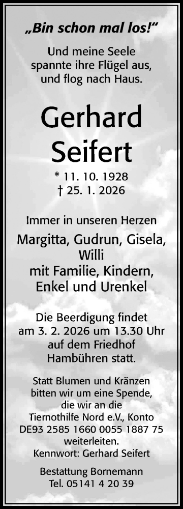  Traueranzeige für Gerhard Seifert vom 31.01.2026 aus Cellesche Zeitung