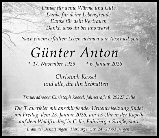 Traueranzeige von Günter Anton von Cellesche Zeitung