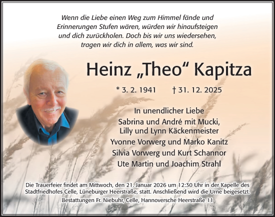 Traueranzeige von Heinz Kapitza von Cellesche Zeitung