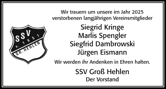 Traueranzeige von Siegfried Dambrowski von Cellesche Zeitung