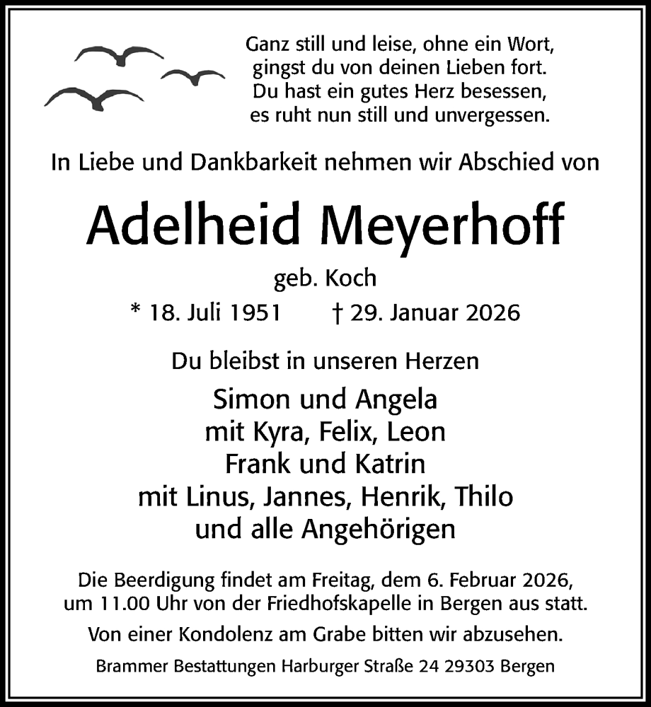  Traueranzeige für Adelheid Meyerhoff vom 03.02.2026 aus Cellesche Zeitung