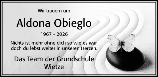 Traueranzeige von Aldona Obieglo von Cellesche Zeitung