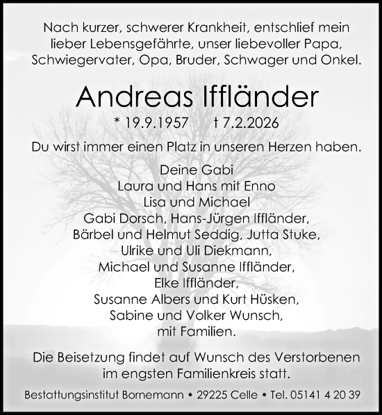 Traueranzeige von Andreas Iffländer von Cellesche Zeitung