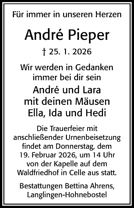 Traueranzeige von André Pieper von Cellesche Zeitung