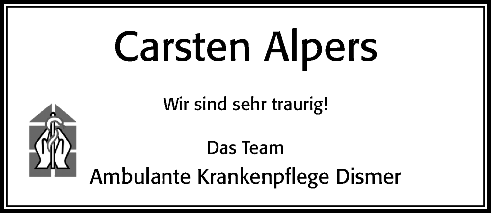  Traueranzeige für Carsten Alpers vom 14.02.2026 aus Cellesche Zeitung