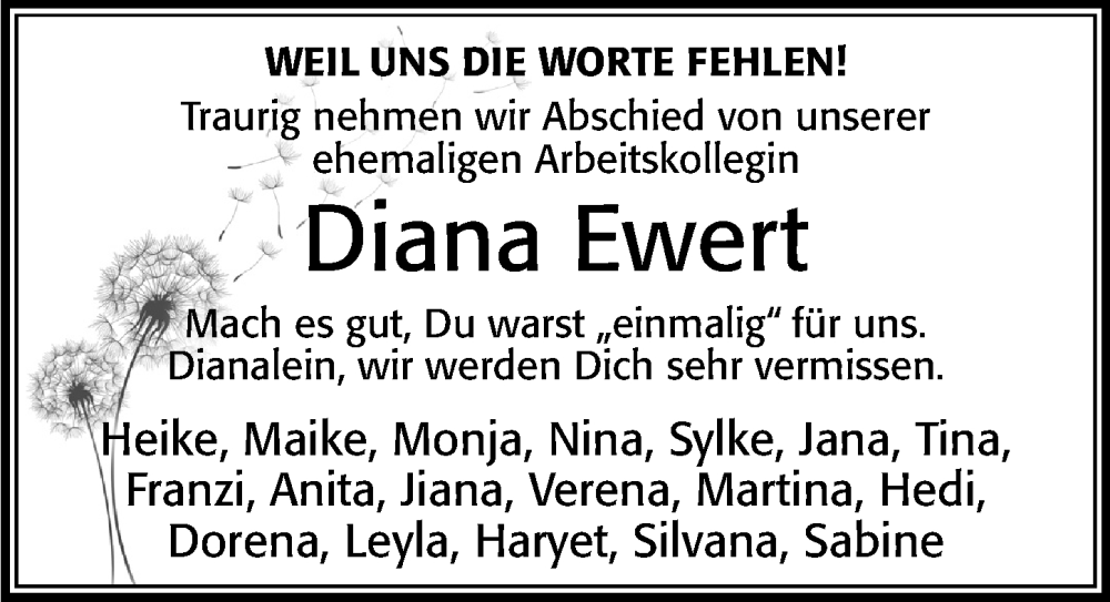  Traueranzeige für Diana Ewert vom 21.02.2026 aus Cellesche Zeitung