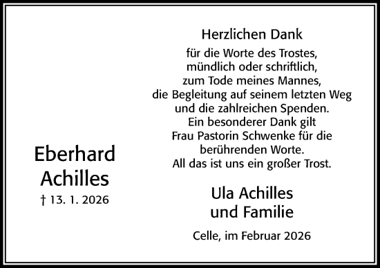 Traueranzeige von Eberhard Achilles von Cellesche Zeitung