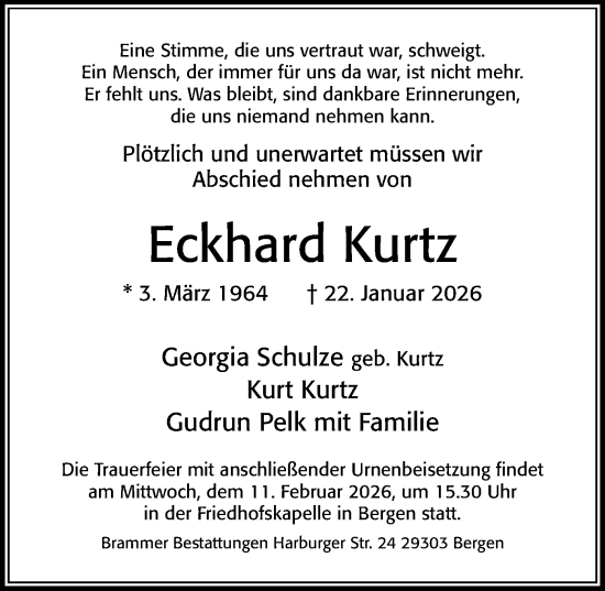 Traueranzeige von Eckhard Kurtz von Cellesche Zeitung