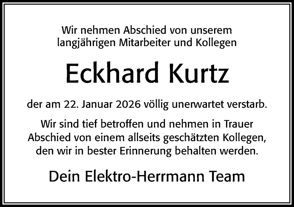  Traueranzeige für Eckhard Kurtz vom 07.02.2026 aus Cellesche Zeitung
