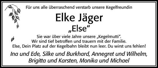 Traueranzeige von Elke Jäger von Cellesche Zeitung
