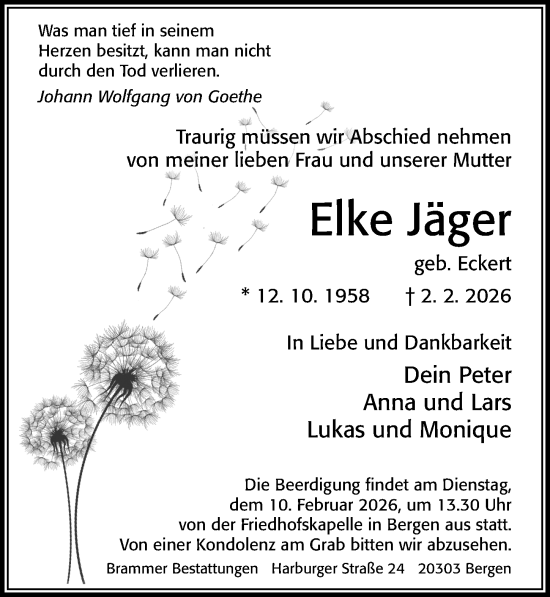 Traueranzeige von Elke Jäger von Cellesche Zeitung