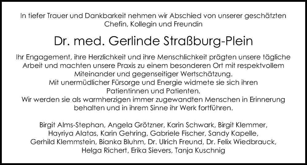  Traueranzeige für Gerlinde Straßburg-Plein vom 21.02.2026 aus Cellesche Zeitung