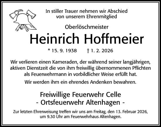 Traueranzeige von Heinrich Hoffmeier von Cellesche Zeitung