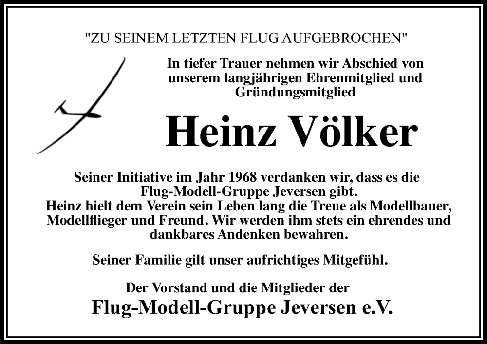  Traueranzeige für Heinz Völker vom 18.02.2026 aus Cellesche Zeitung