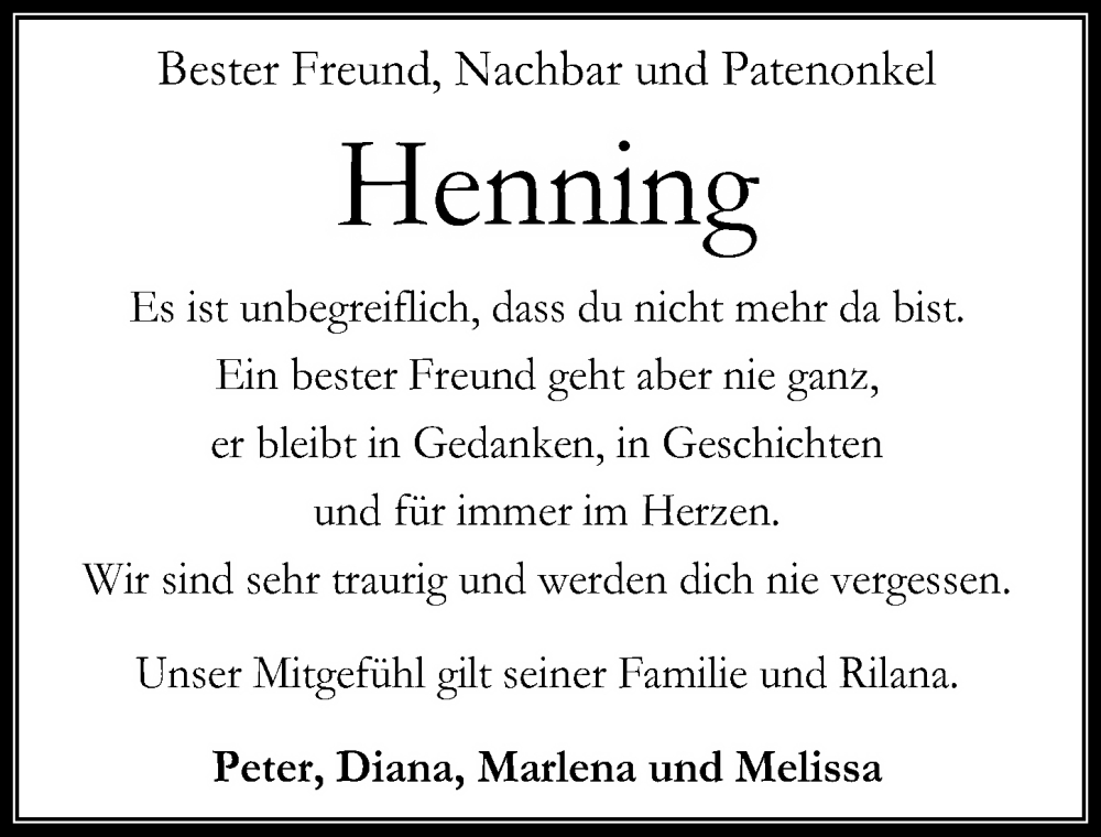  Traueranzeige für Henning Hirsch vom 21.02.2026 aus Cellesche Zeitung