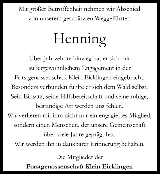 Traueranzeige von Henning Hirsch von Cellesche Zeitung