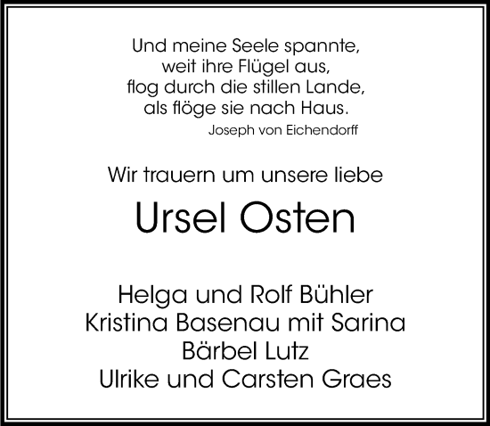Traueranzeige von Ursel Osten von Cellesche Zeitung