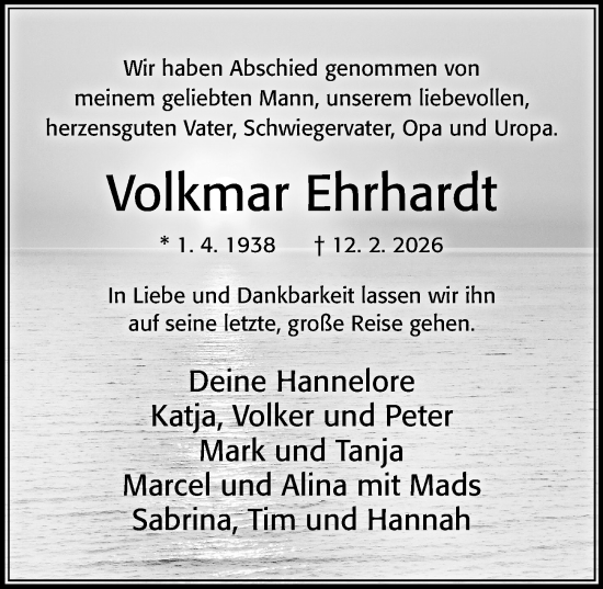 Traueranzeige von Volkmar Ehrhardt von Cellesche Zeitung